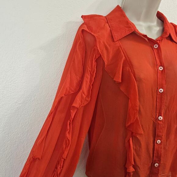 MAEVE ANTHRO Ruffled Buttondown Blouse Orange Size XS - Picture 3 of 8